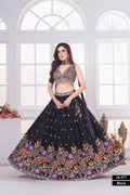 Elegant Black Floral Embroidered Lehenga Set for Stunning Festive & Wedding Looks