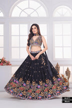 Elegant Black Floral Embroidered Lehenga Set for Stunning Festive & Wedding Looks