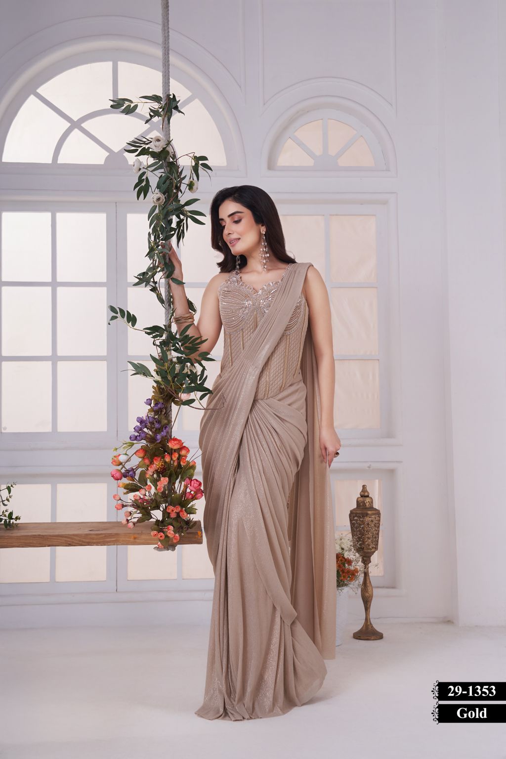Elegant Gold Saree with Embellished Designer Blouse for Festive & Party Wear