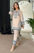 Beige & Blue Ethnic Motif Printed Straight Kurta with Trousers Set
