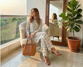 Women Beige & Black Geometric Printed Kurta with Trousers Co-ord Set