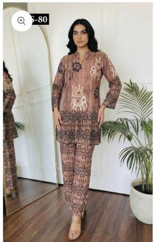 Boho Mirage Printed Co-Ord Set – Earthy Brown Straight Kurta with Tapered Pants
