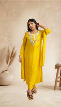 Women Yellow Embroidered Kurta Set with Pants & Dupatta