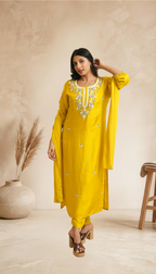 Women Yellow Embroidered Kurta Set with Pants & Dupatta