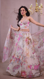 Elegant Pastel Floral Lehenga Set – Perfect for Weddings & Festive Celebrations