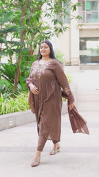 Effortless Elegant in Earthy Tones with Delicate Floral Embroidery Chocolate Brown Suit