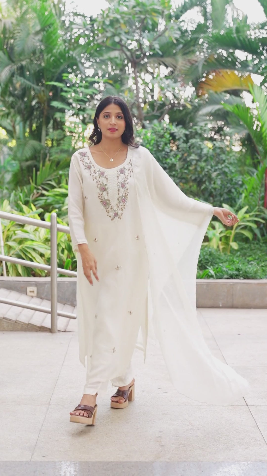 Off white graceful Embroidered Suit