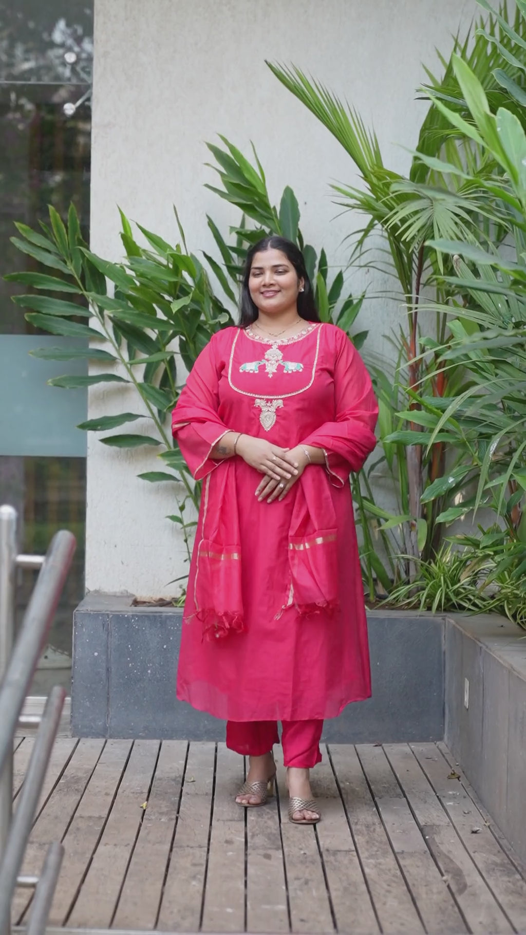 Festive Ethnic Red Embroidered Suit