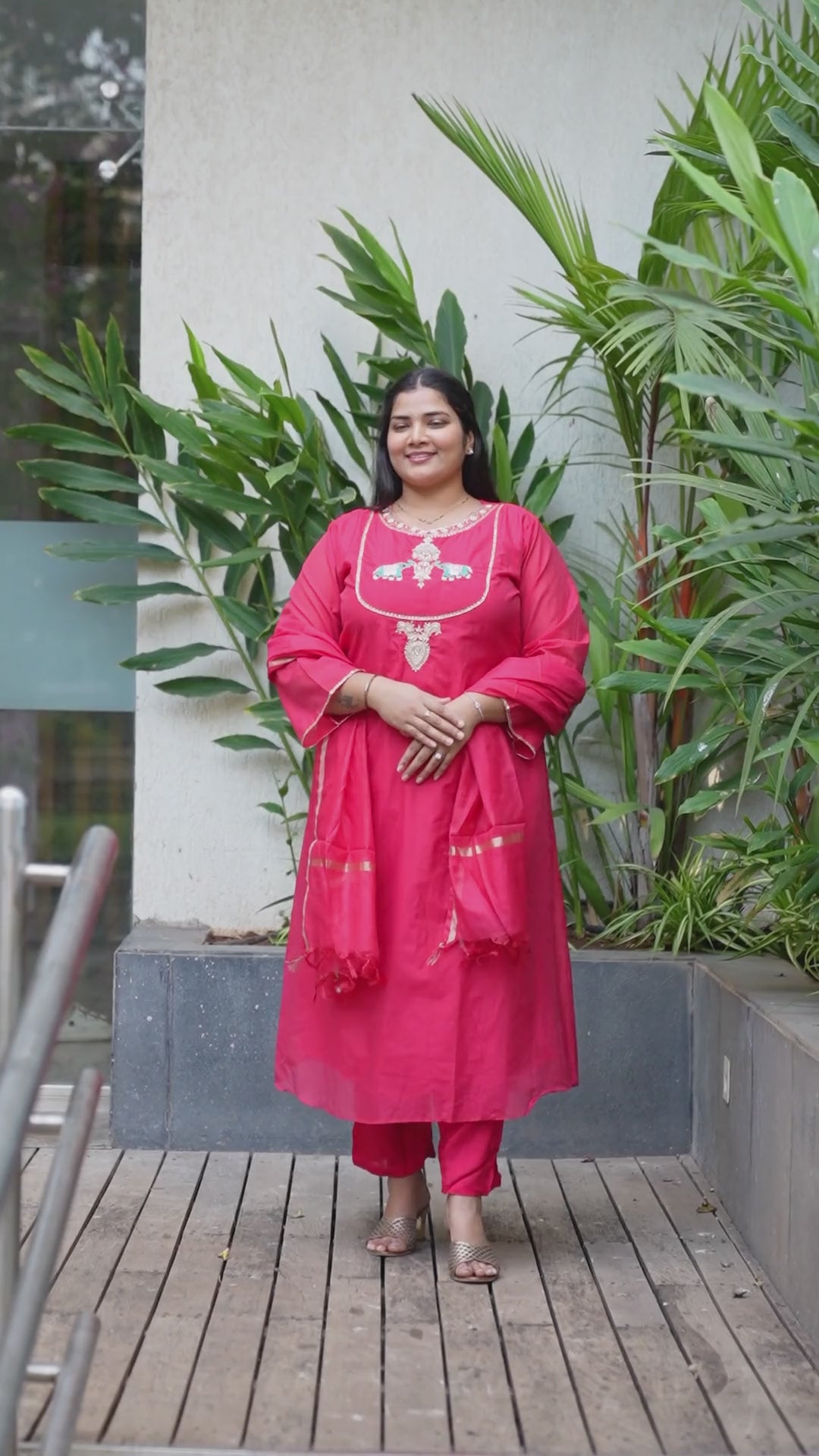 Festive Ethnic Red Embroidered Suit