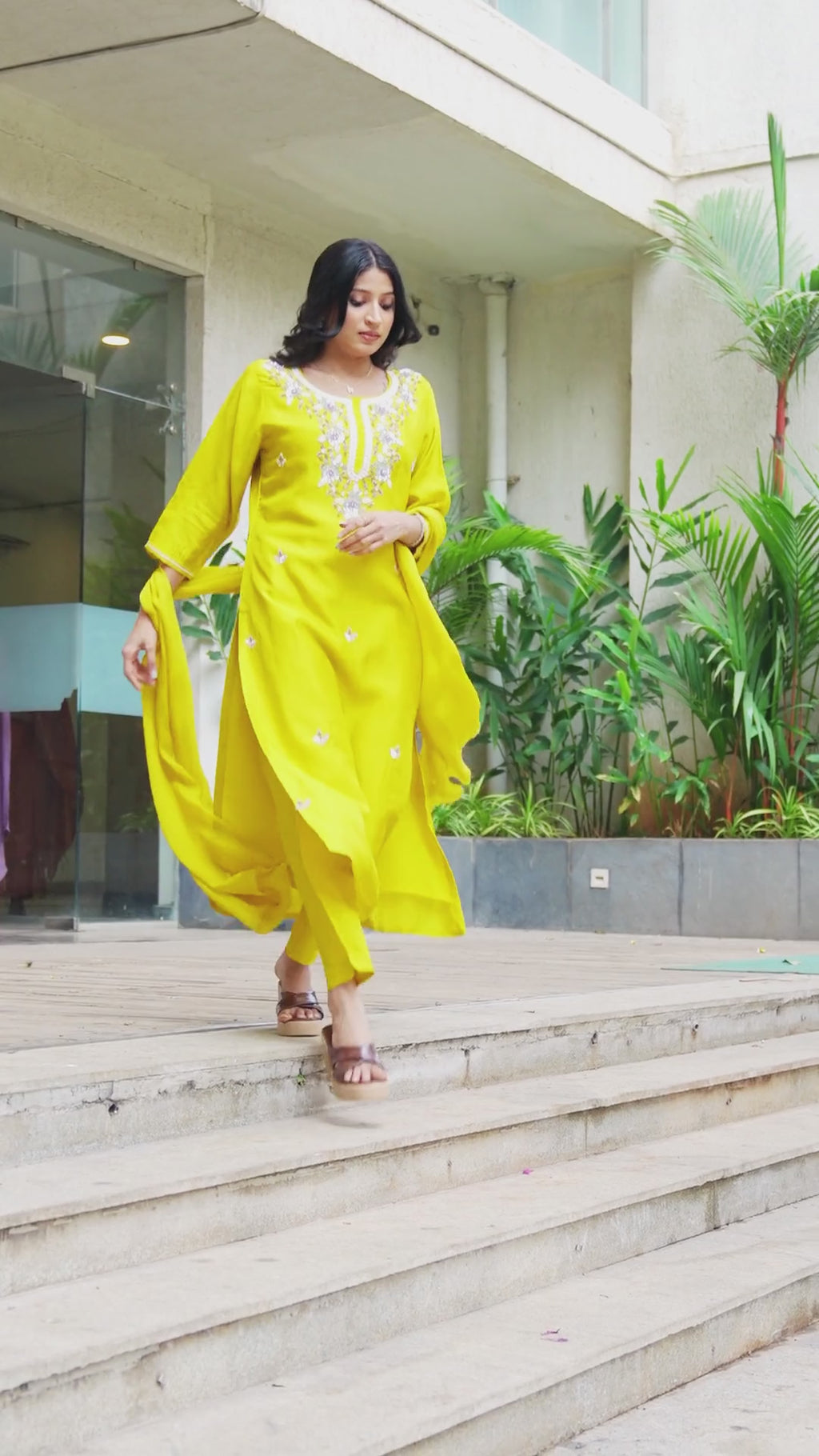 Women Yellow Embroidered Kurta Set with Pants & Dupatta