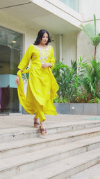 Women Yellow Embroidered Kurta Set with Pants & Dupatta