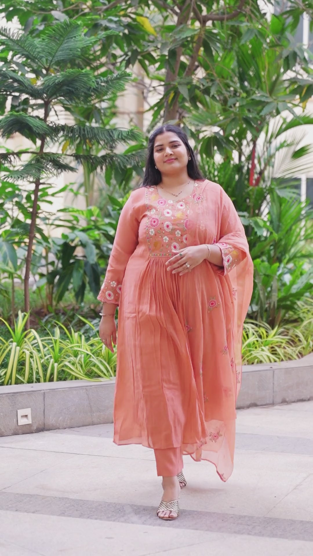 Effortless Warm Peach Delicate Floral Suit