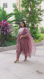 Elegant dusty rose Embroidered Kurta Set with Dupatta