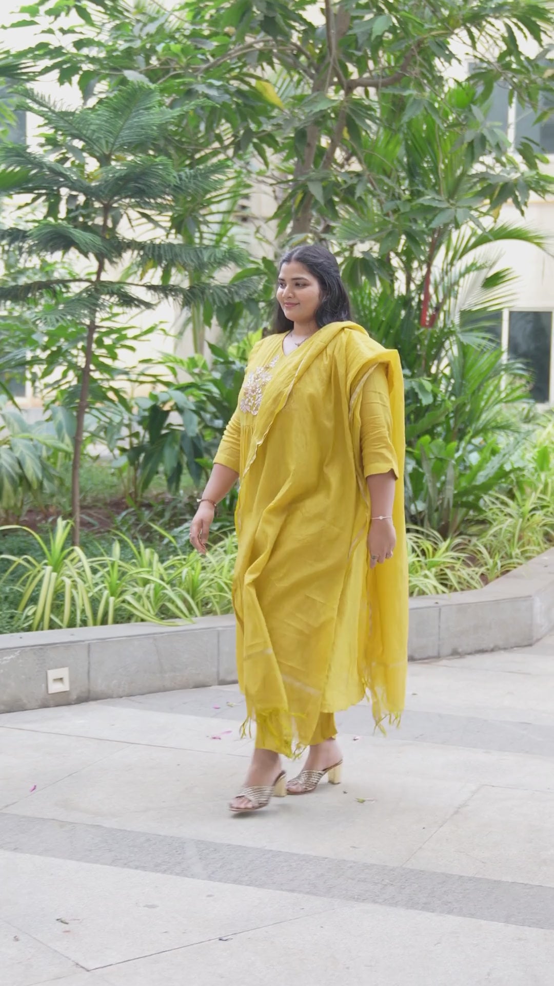 Women Yellow Embroidered Kurta Set with Dupatta