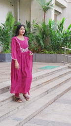 Women elegant Wine Embroidered Anarkali Kurta Set with Dupatta