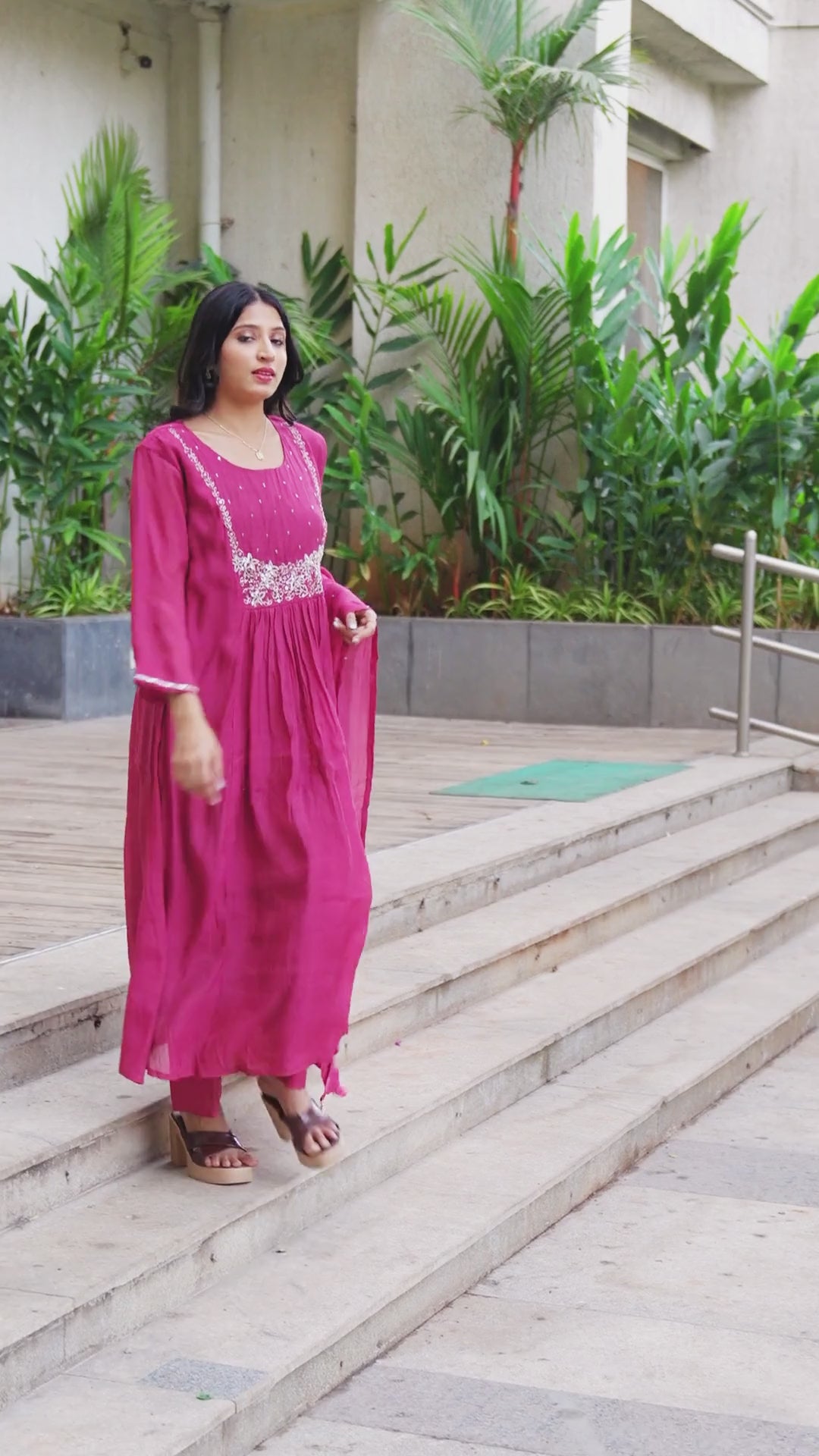Women elegant Wine Embroidered Anarkali Kurta Set with Dupatta