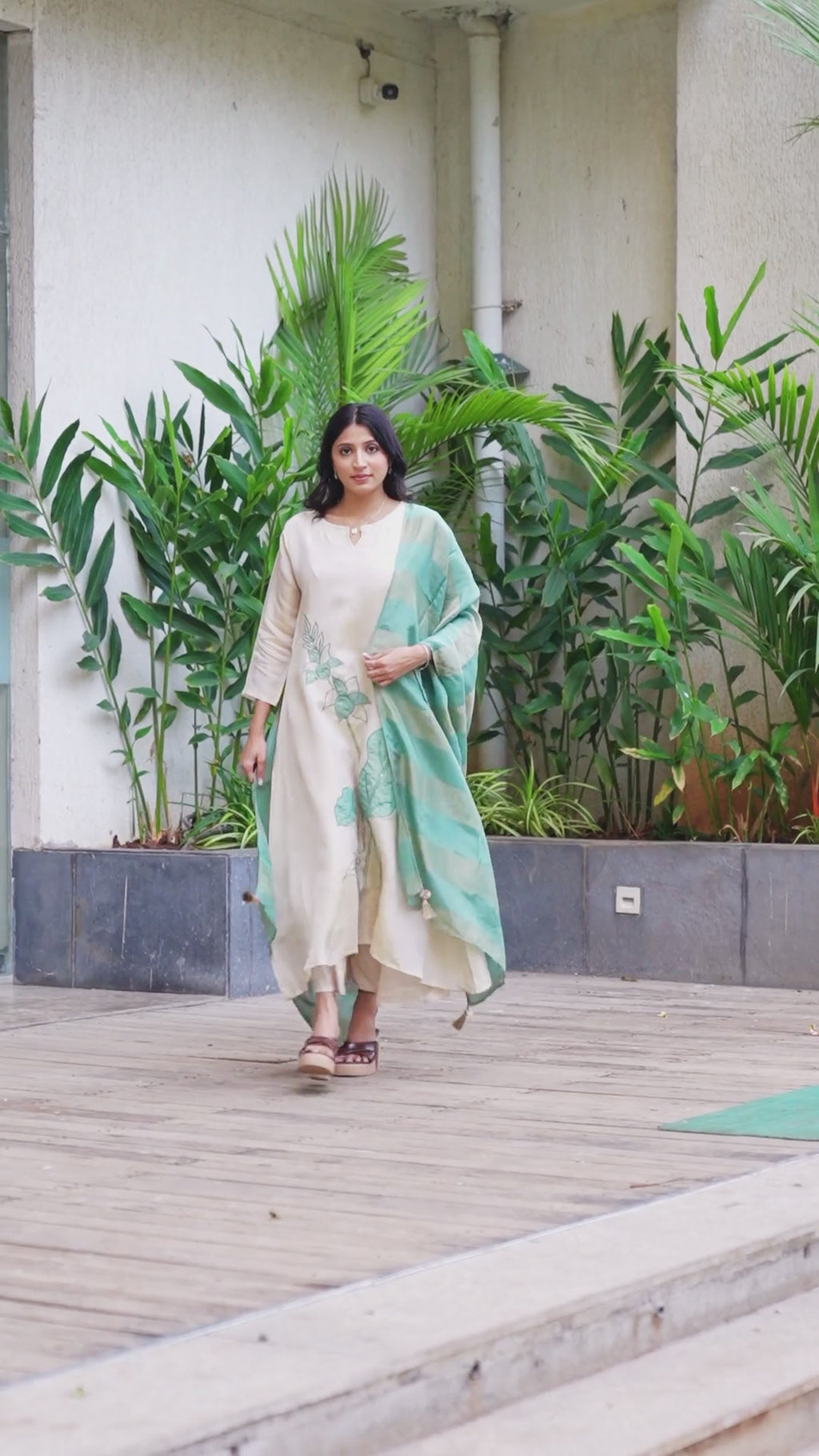 Beige With Mint Green Accents Suit