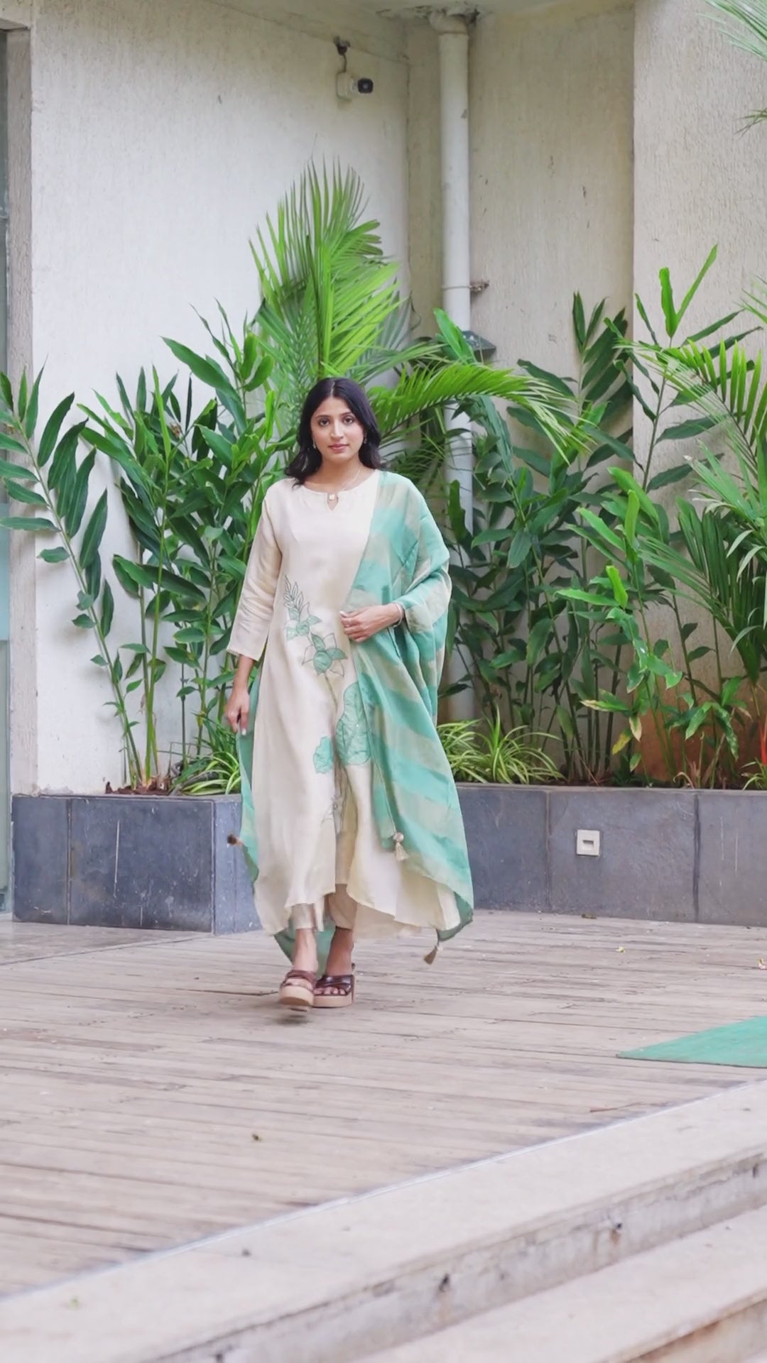 Beige With Mint Green Accents Suit
