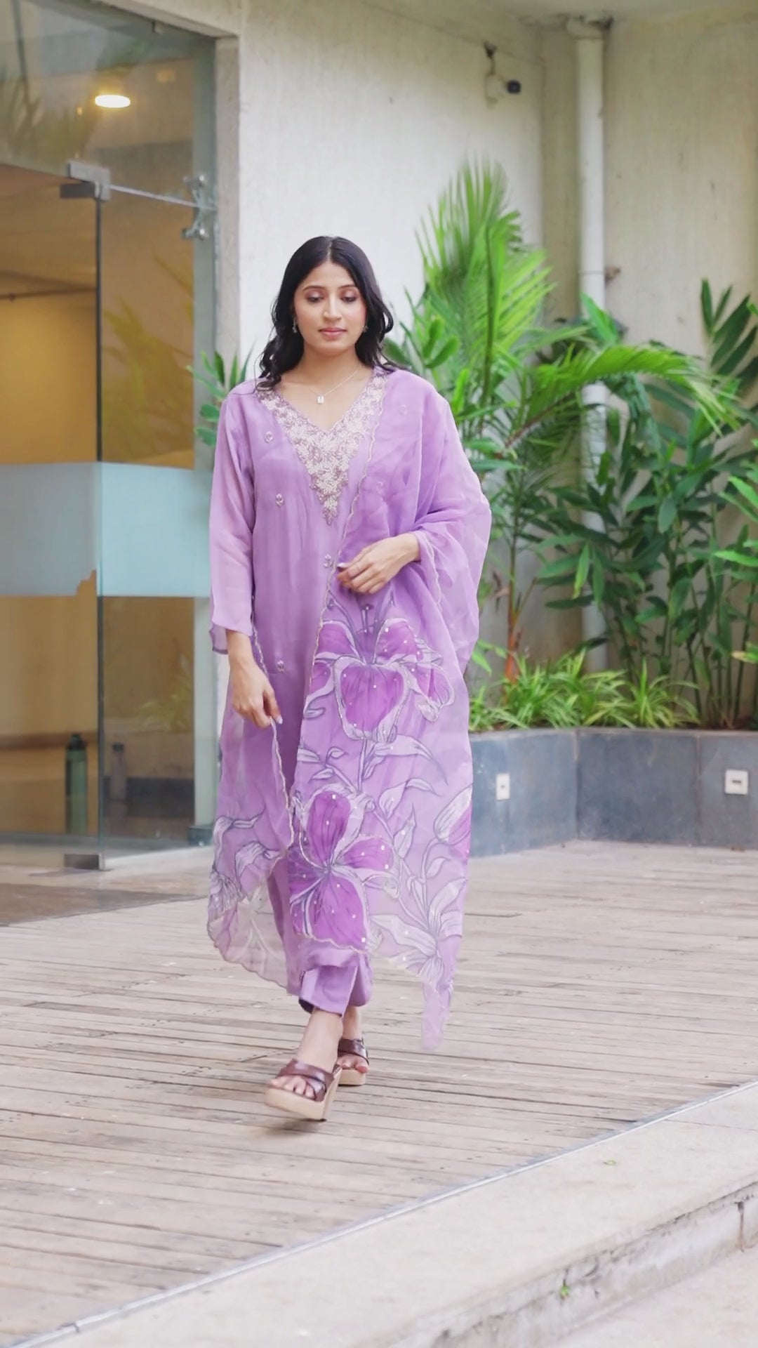 Graceful Lavender Delicateembroidery Cotton Suit