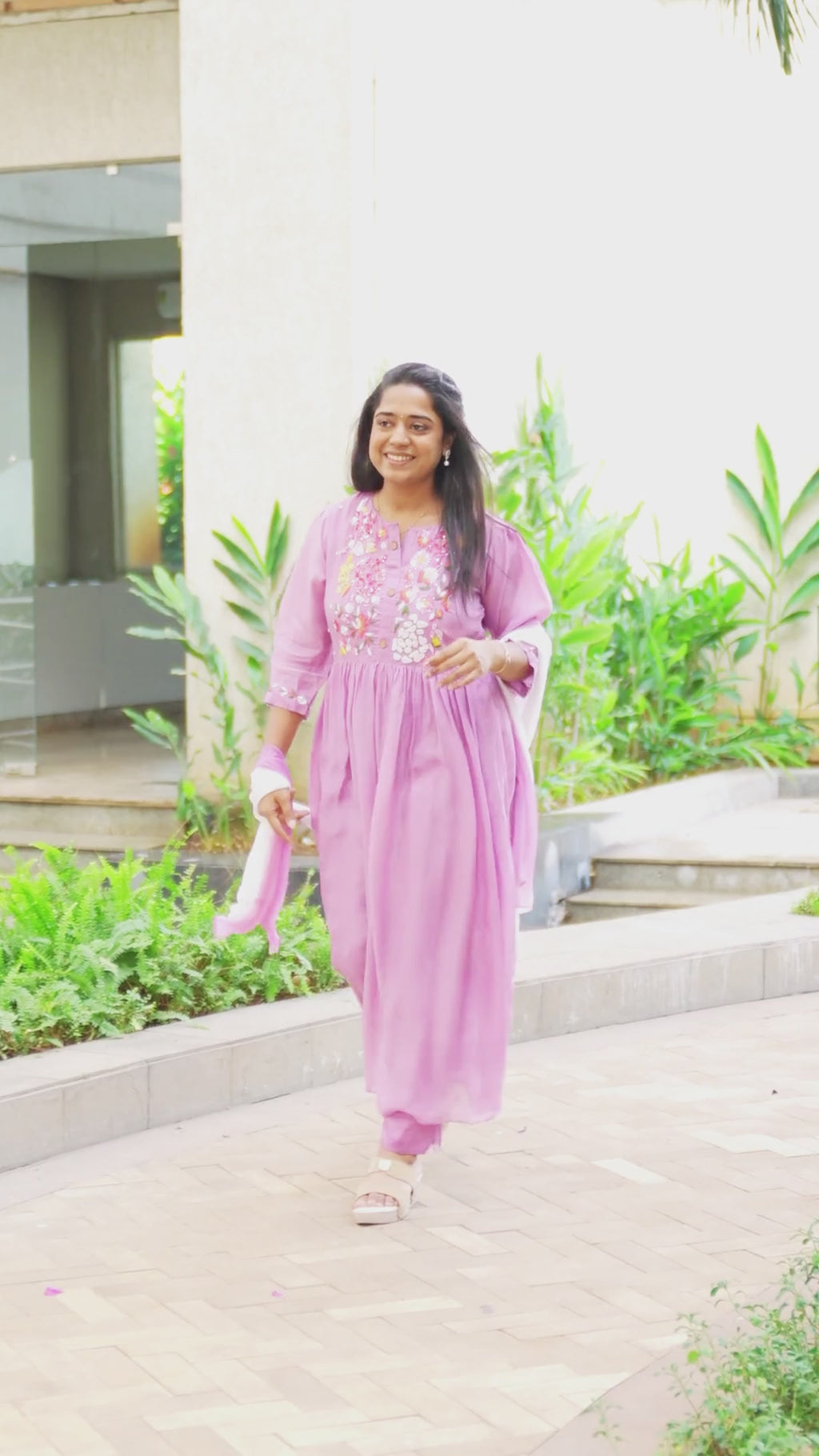 Graceful Embroidered Pastle Purple Suit