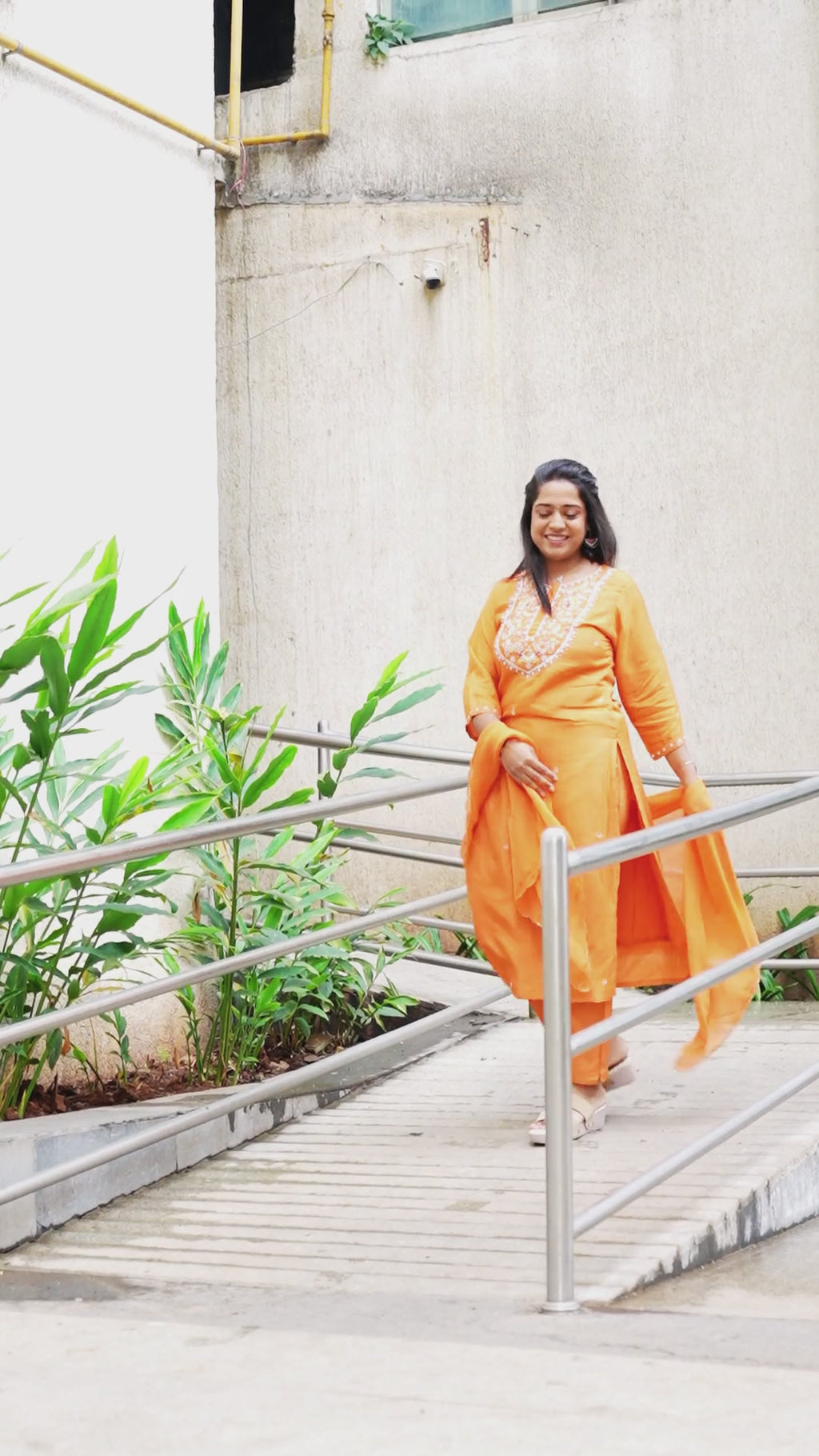 Women Orange Embroidered Kurta with Pants & Dupatta Set