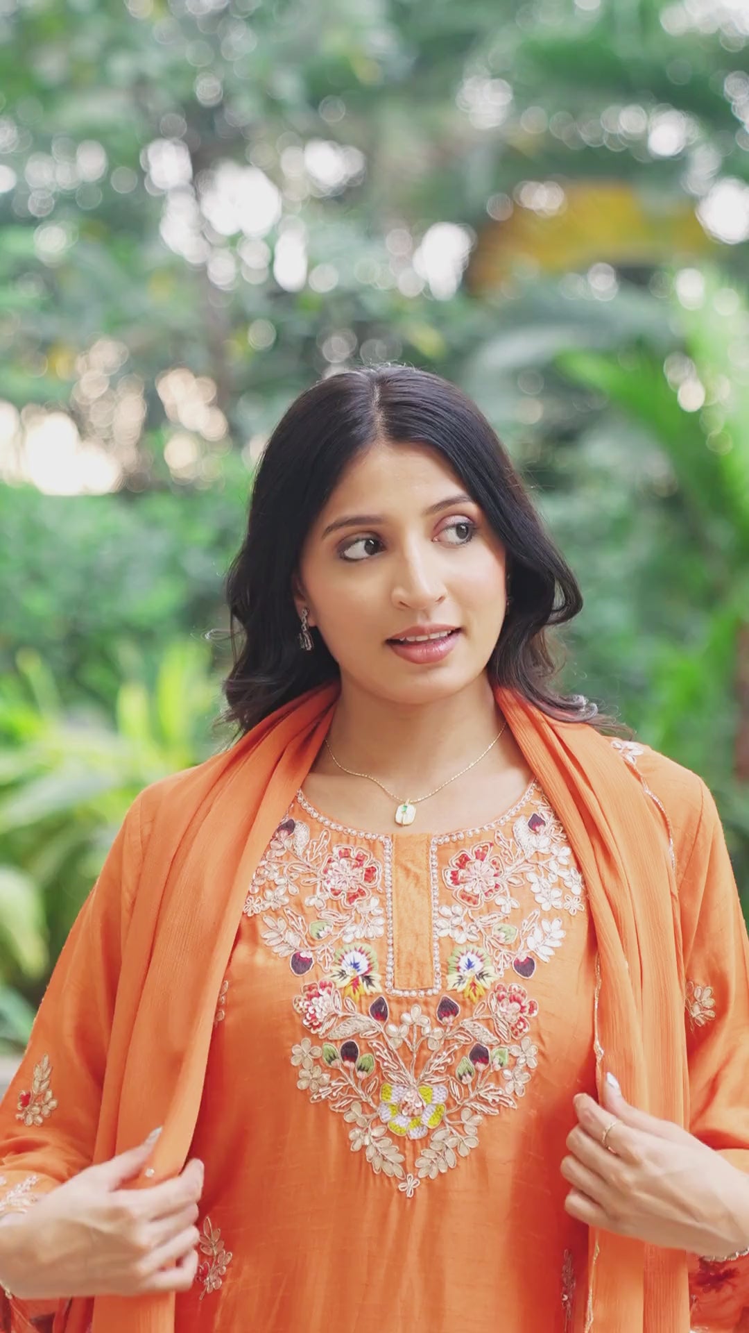 Tiger Orange Chanderi Silk Suit