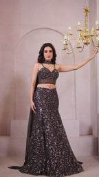 Elegant Black Embroidered Lehenga Set for Glamorous Evening & Wedding Celebrations