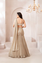 Elegant Champagne Gold Draped Lehenga Set for Glamorous Festive Evenings
