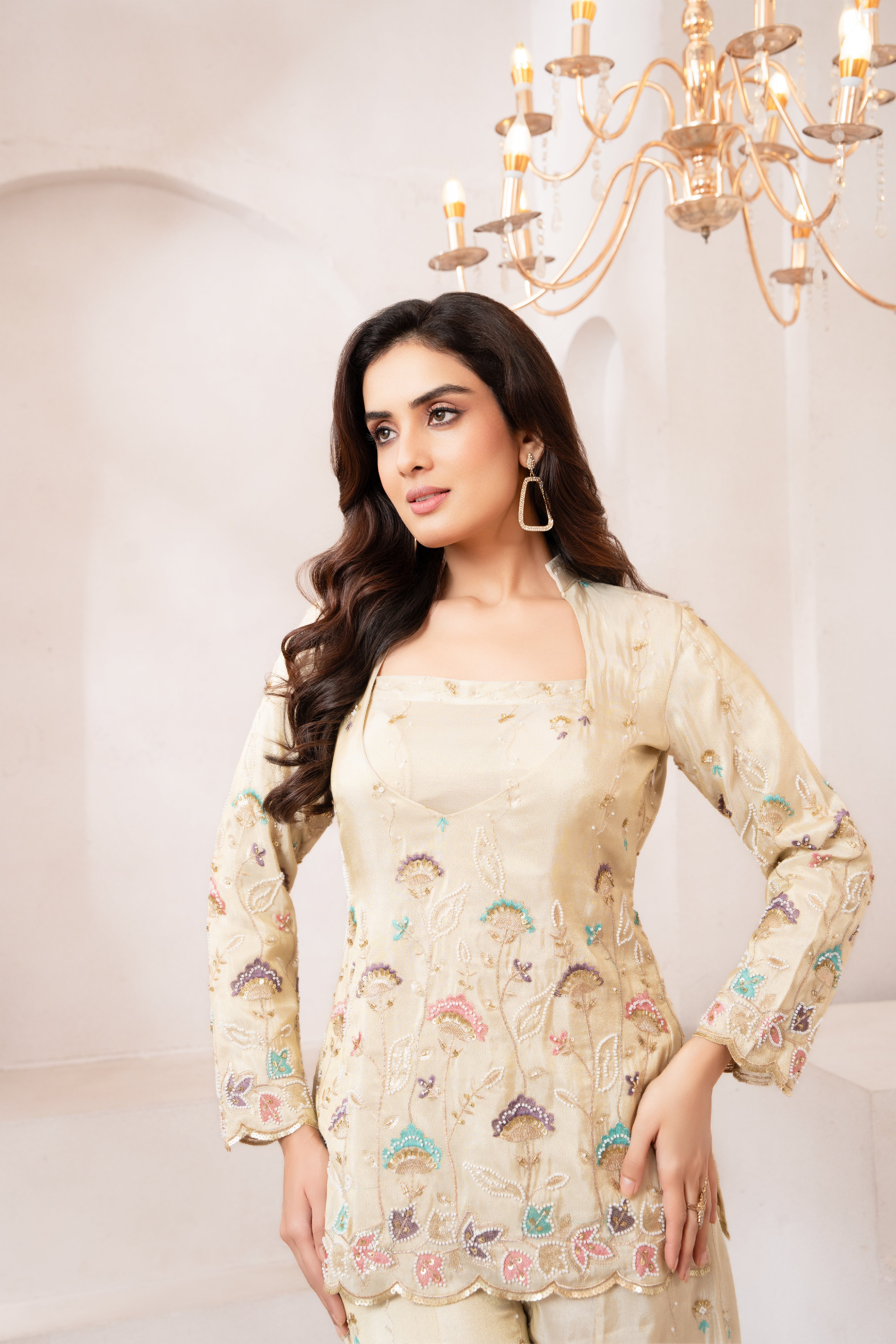 Elegant Pastel Charm with Delicate Embroidery for Graceful Festive