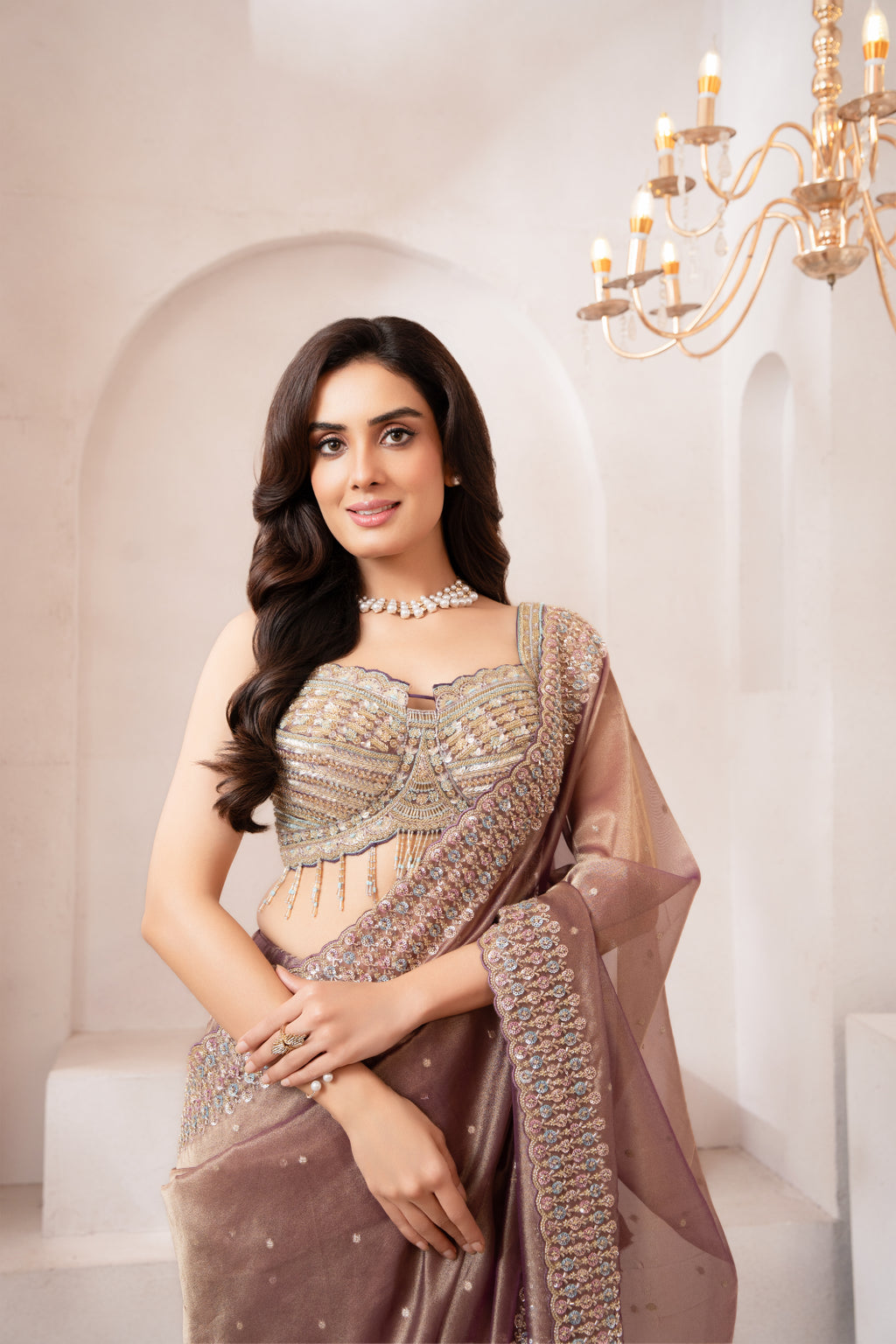 Elegant taupe Brown Embroidered Saree with Designer Blouse – Perfect for Wedding & Festive Wear